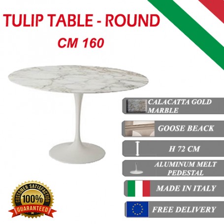 160 cm Tavolo Tulip Marmo Calacatta oro rotondo