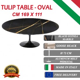 169 x 111 cm oval Tulip table - Black Guinea marble