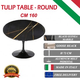160 cm Table Tulip Marbre Noire Guinée ronde