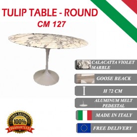 127 cm Tulip tafel Calacatta paars marmer rond