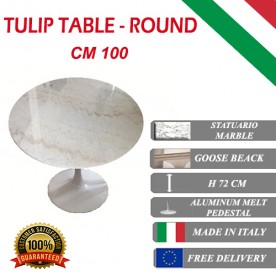 100 cm Table Tulip Marbre Statuario ronde