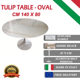 140 x 80 cm Tulip tafel Statuario marmer ovaal