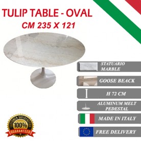 235 x 121 cm Tulip tafel Statuario marmer ovaal