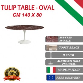 140 x 80 cm Table Tulip Marbre rouge ovale