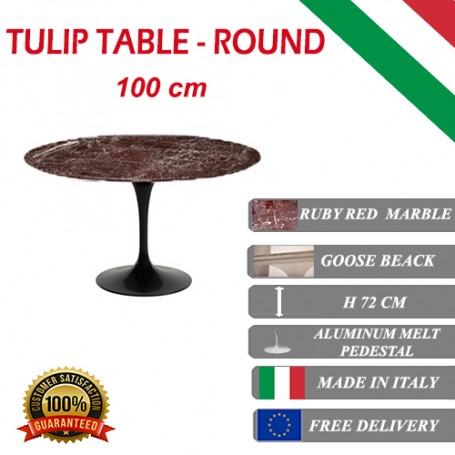100 cm Table Tulip Marbre rouge ronde